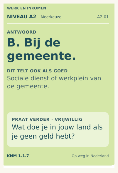 Echte achterkant met antwoord van vraagkaart A2-01